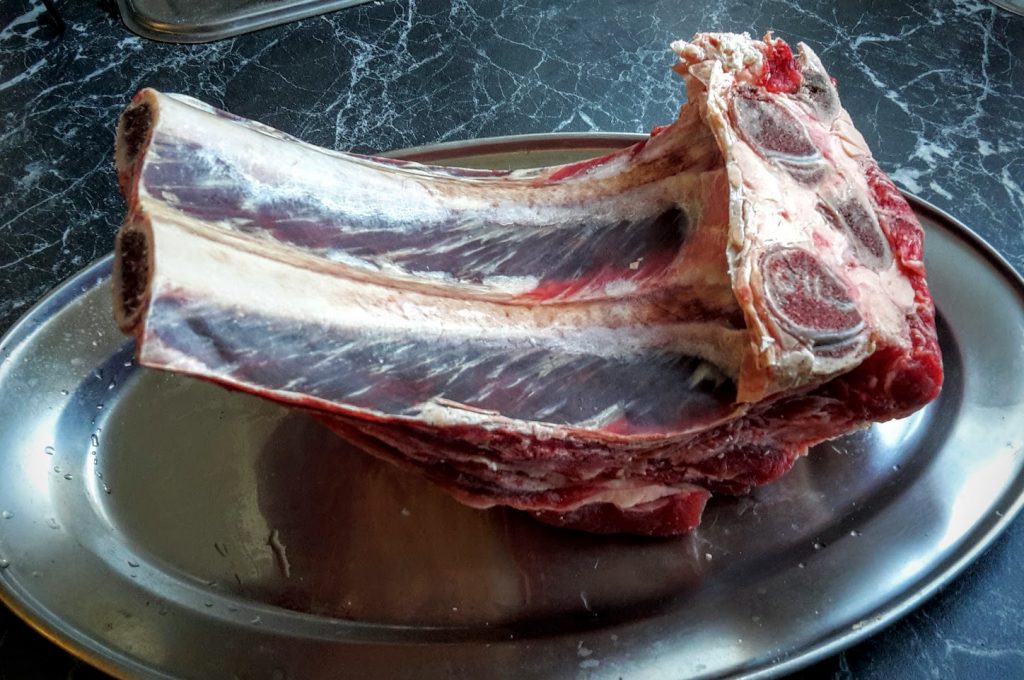 Aged ribeye steak bones dry