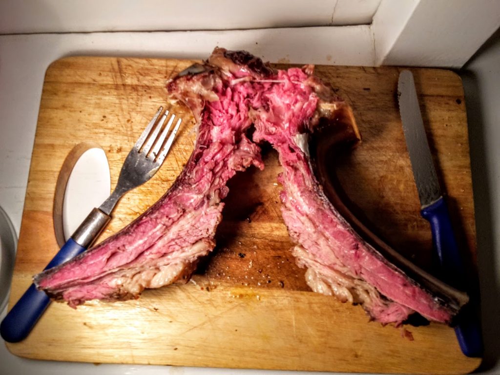 Ribeye steak bones split