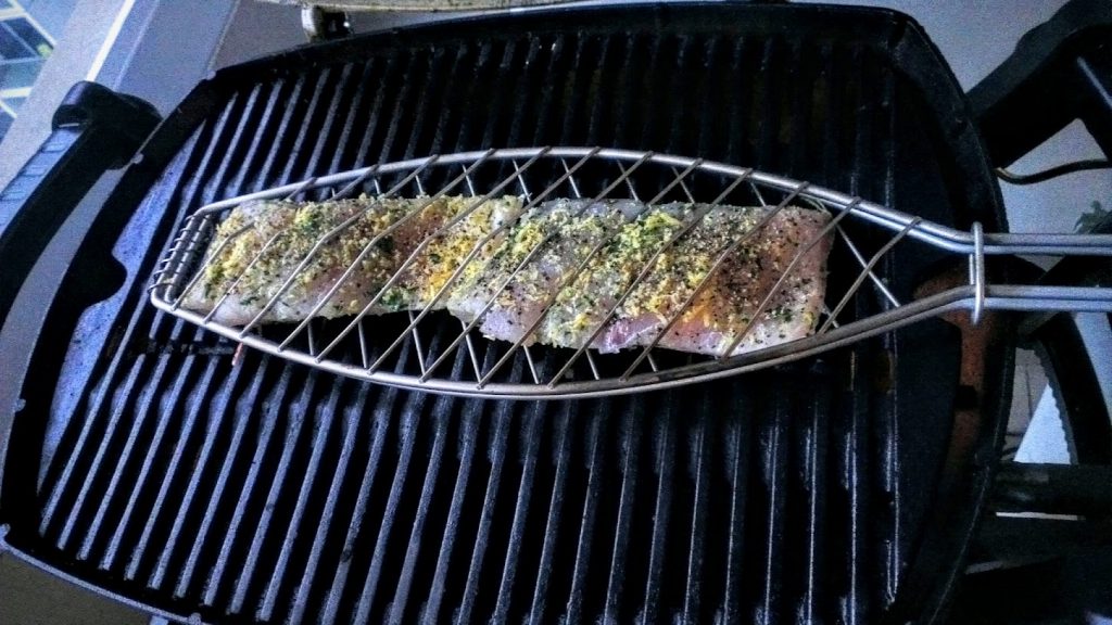 fish grilling basket on bbq